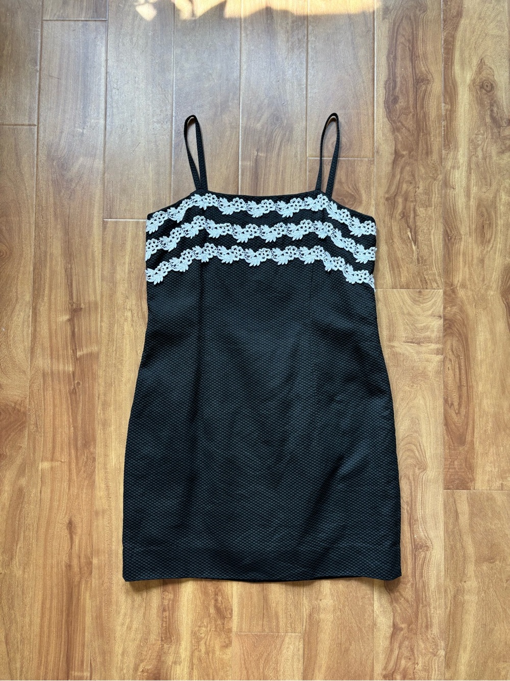 Vintage 90s Black Slip Dress with White Lace Floral Trim - Picture 9 of 14